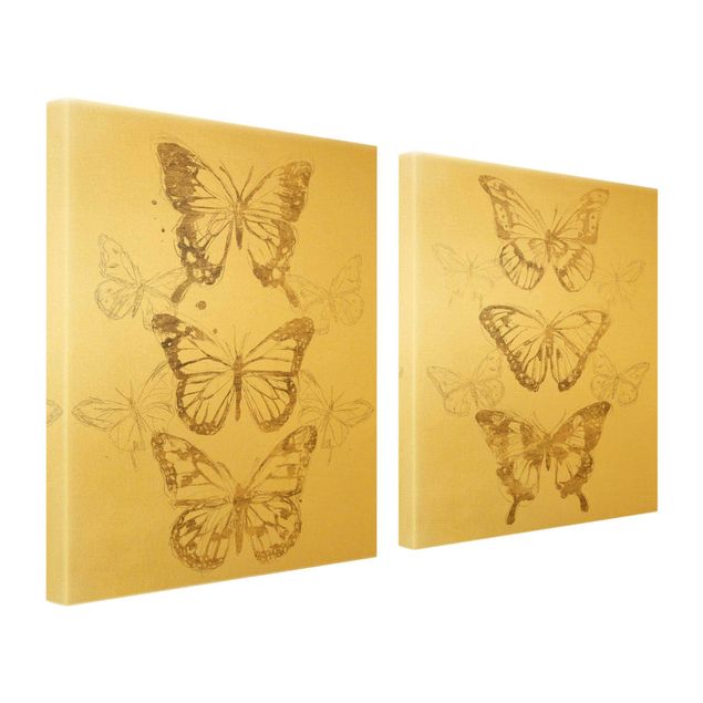 Moderne Leinwandbilder Wohnzimmer Schmetterlingskompositionen Gold