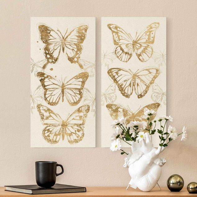 Kunstdrucke auf Leinwand Schmetterlingskompositionen Gold