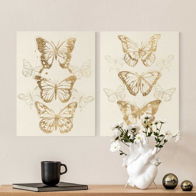Kunstdrucke auf Leinwand Schmetterlingskompositionen Gold