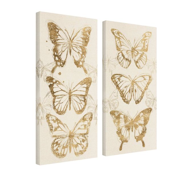 Wandbilder Wohnzimmer modern Schmetterlingskompositionen Gold