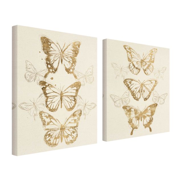 Wandbilder Wohnzimmer modern Schmetterlingskompositionen Gold