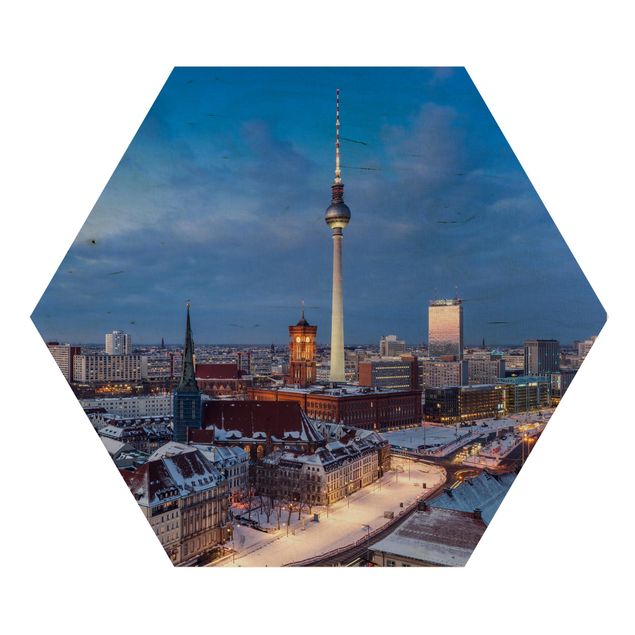 Hexagon Bild Holz - Schnee in Berlin