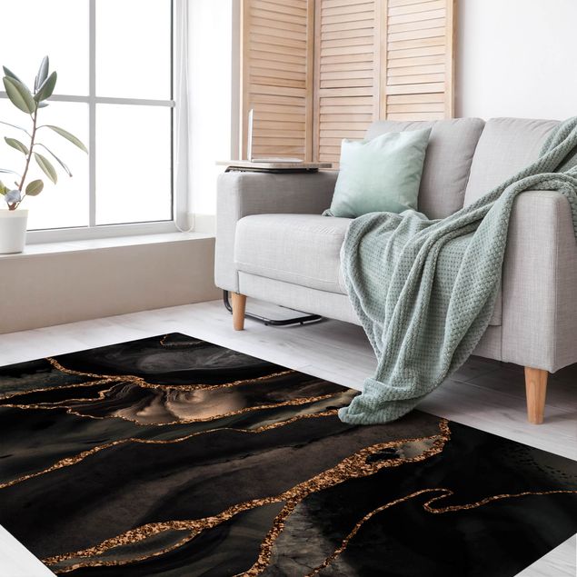 Moderne Teppiche Schwarz mit Glitzer Gold