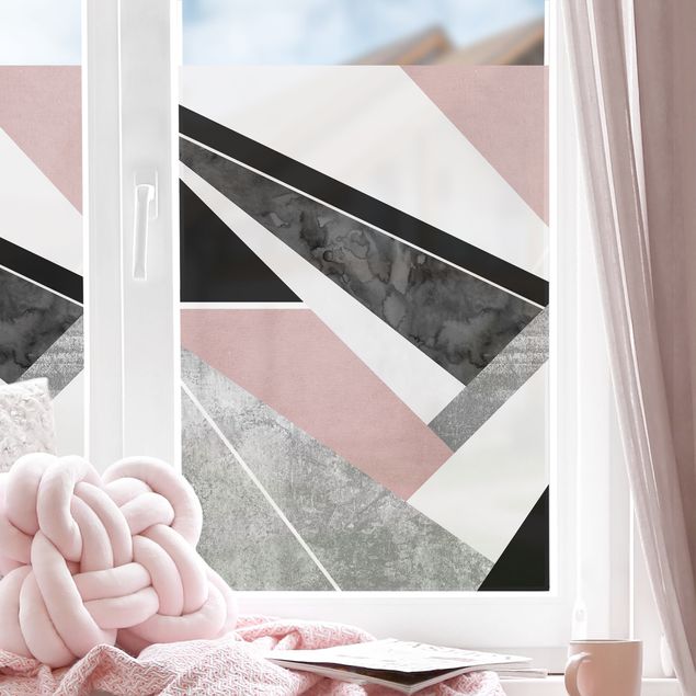 Fensterfolie Muster Schwarz Rosa Geometrie