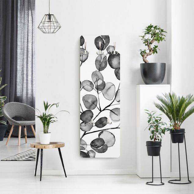 Garderobe schwarz Schwarz Weiß Aquarell Eukalyptuszweig