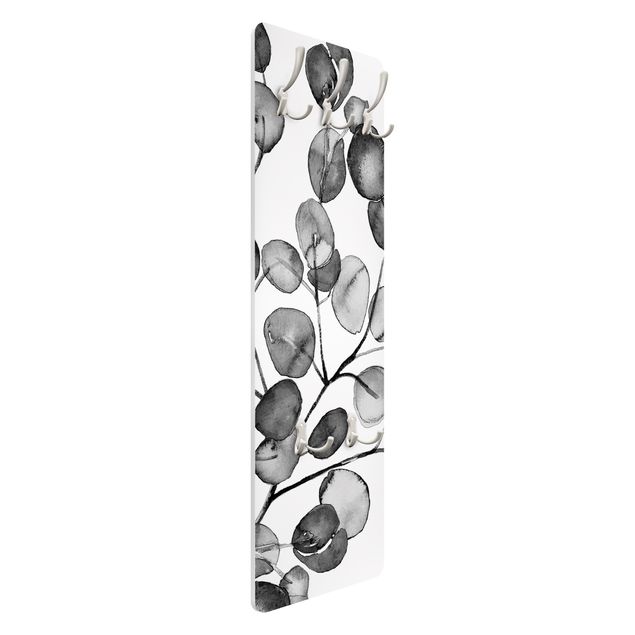 Garderobe - Schwarz Weiß Aquarell Eukalyptuszweig