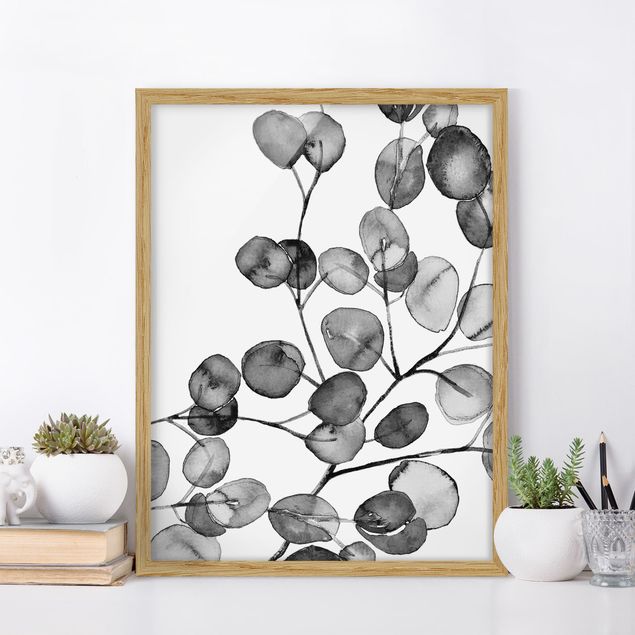 Bilder mit Rahmen Blumen Schwarz Weiß Aquarell Eukalyptuszweig