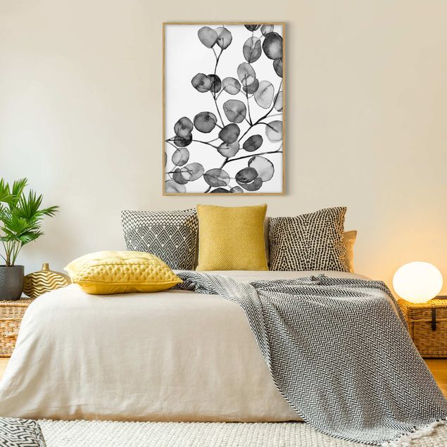 Schöne Wandbilder Schwarz Weiß Aquarell Eukalyptuszweig