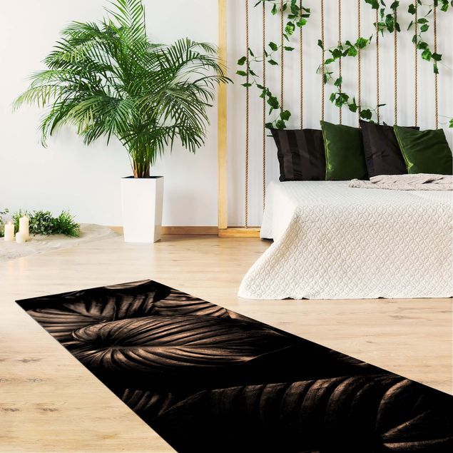 Moderner Teppich Schwarz Weiß Botanik Hosta
