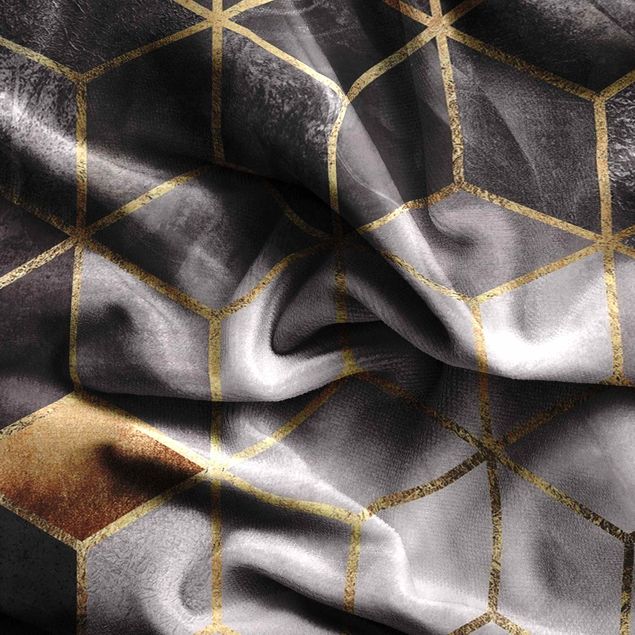 Vorhang Muster Schwarz Weiß goldene Geometrie
