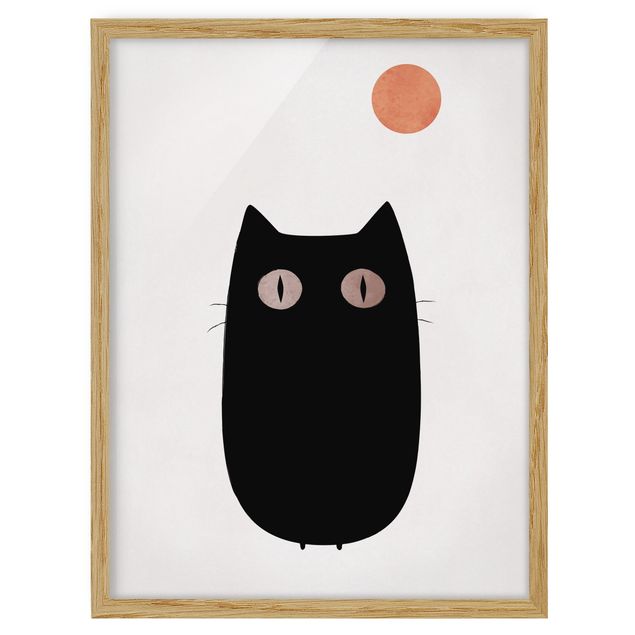 Bild mit Rahmen - Schwarze Katze Illustration - Hochformat