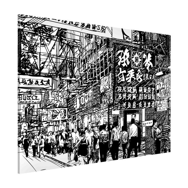 Magnettafel Sprüche Black And White Drawing Asian Street II