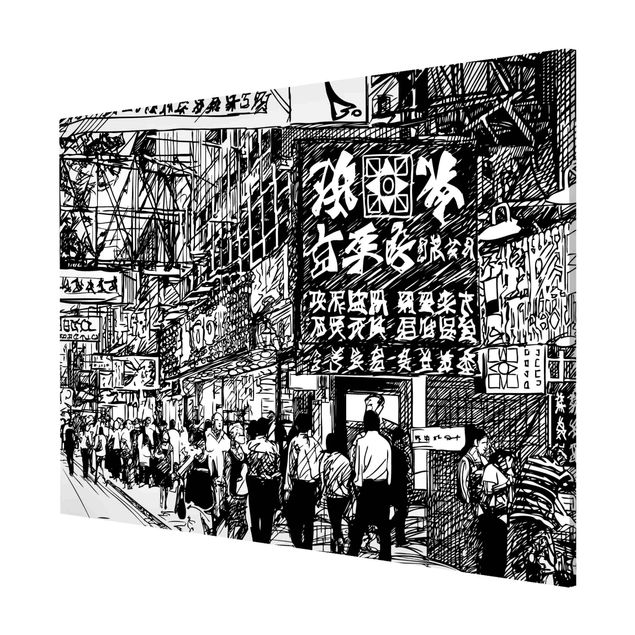 Schöne Wandbilder Black And White Drawing Asian Street II