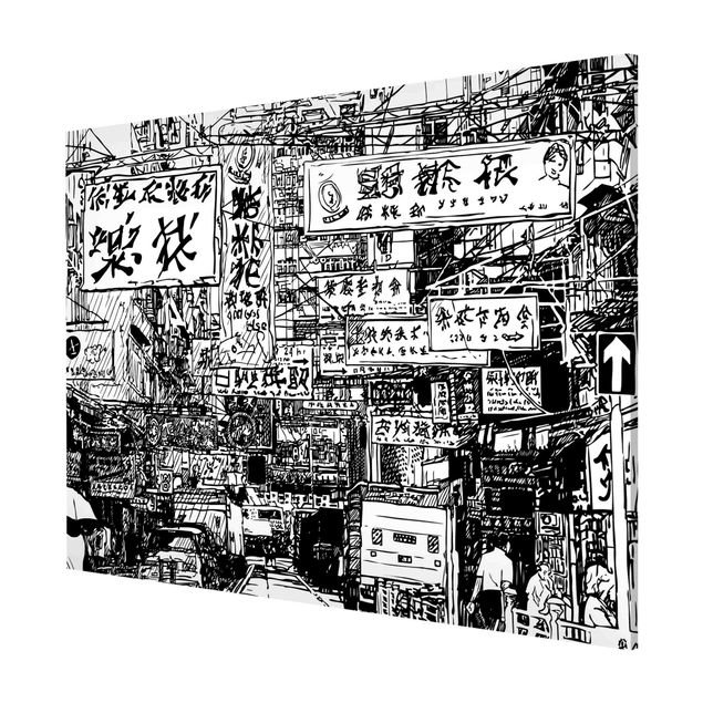 Schöne Wandbilder Black And White Drawing Asian Street