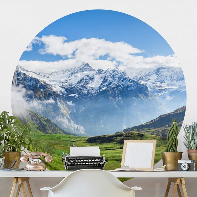 runde Fototapete Schweizer Alpenpanorama