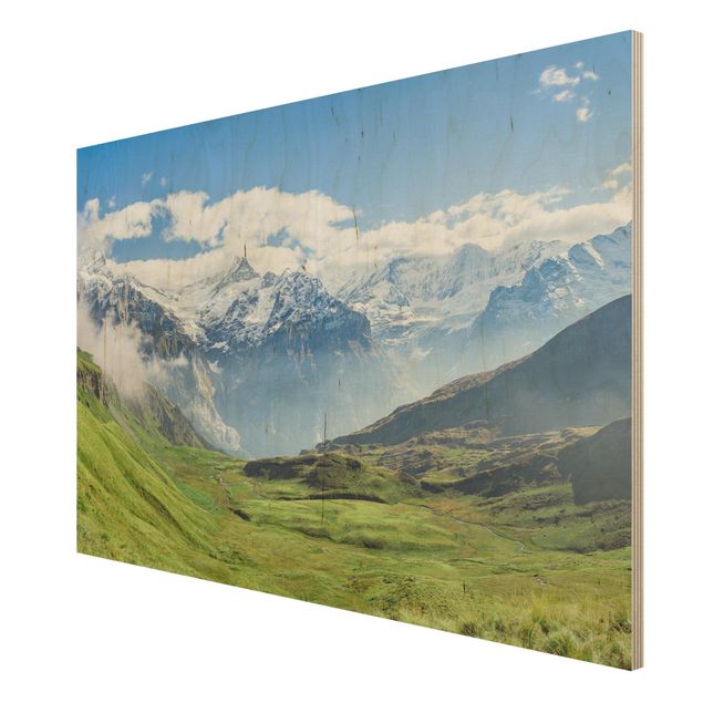 Holzbild Skyline Schweizer Alpenpanorama