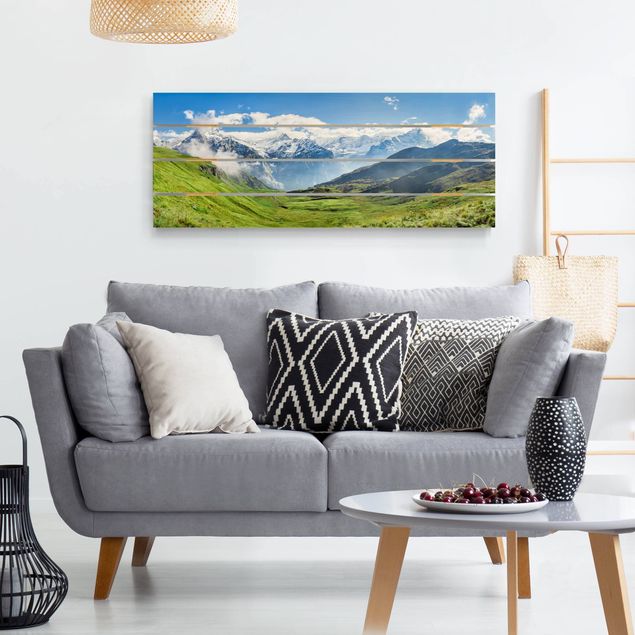 Holzbilder modern Schweizer Alpenpanorama