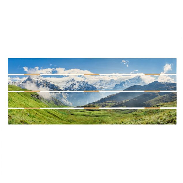 Bilder auf Holz Schweizer Alpenpanorama