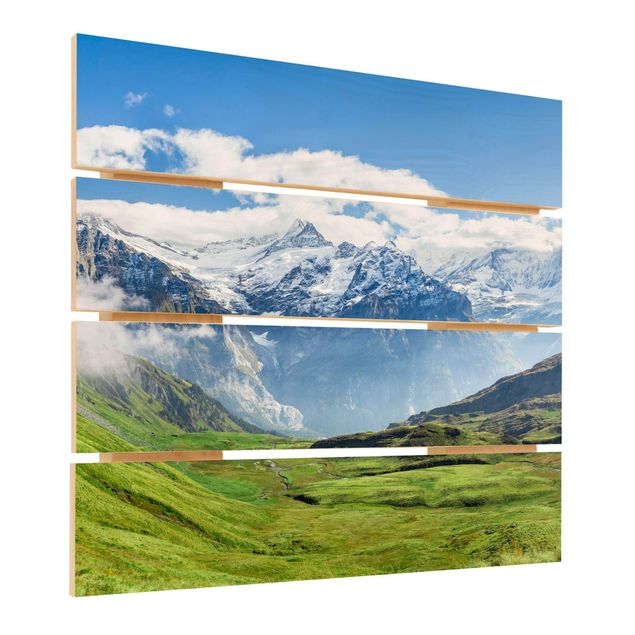 Holzbild - Schweizer Alpenpanorama - Quadrat