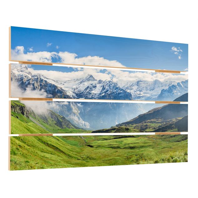 Holzbild - Schweizer Alpenpanorama - Querformat