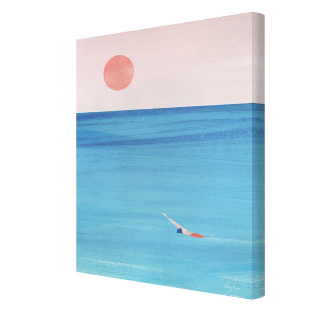 Leinwandbild Kunstdruck Schwimmer bei Sonnenuntergang