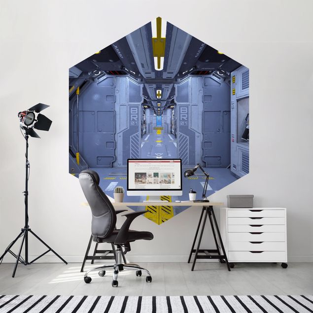Tapete Hexagon Sci-Fi Raumschiff Innenraum