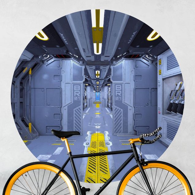 Runde Tapete selbstklebend - Sci-Fi Raumschiff Innenraum