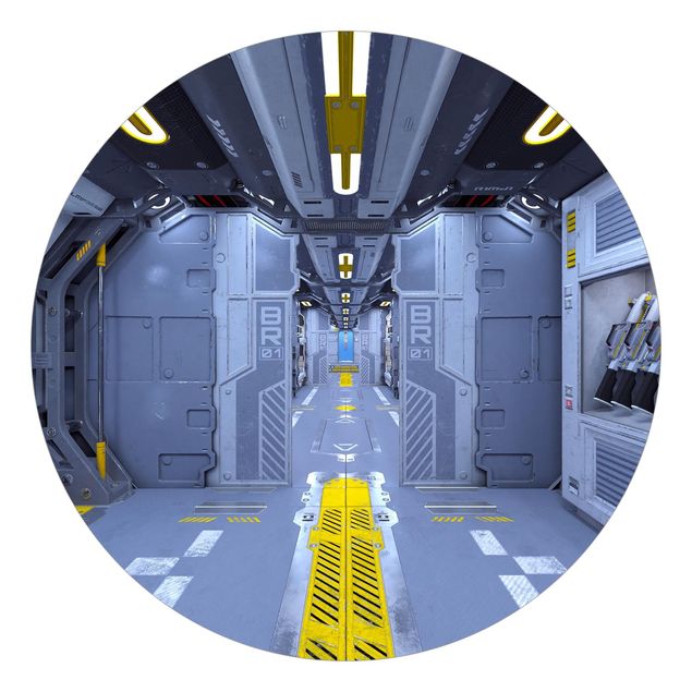 Runde Tapete selbstklebend - Sci-Fi Raumschiff Innenraum