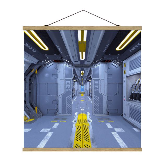 Stoffbild mit Posterleisten - Sci-Fi Raumschiff Innenraum - Quadrat 1:1