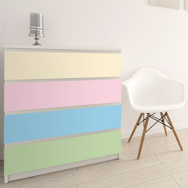 Selbstklebende Folie Wand Set mit 4 Streifen Pastellfarben - Cremé Rosé Pastellblau Mint