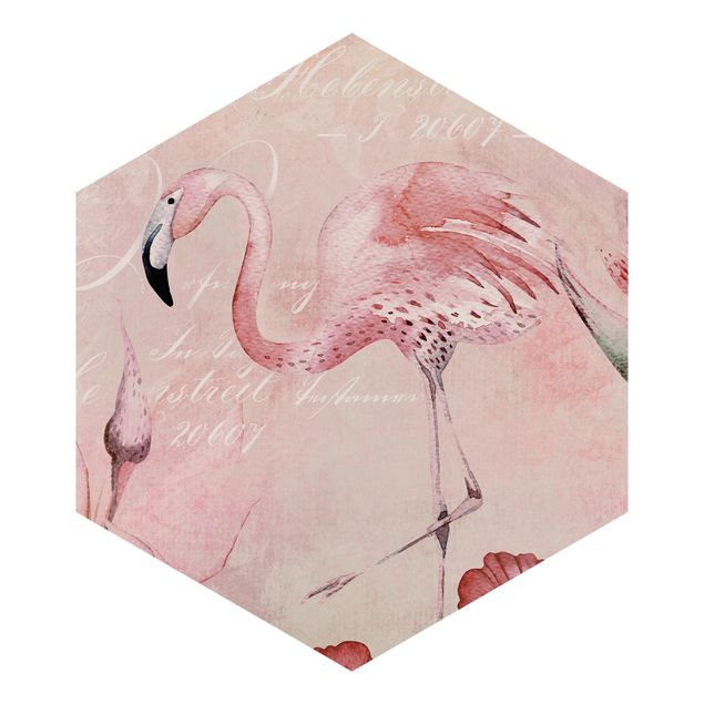 Retro Tapete Shabby Chic Collage - Flamingo