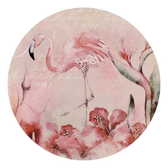 Vogel Tapete Shabby Chic Collage - Flamingo