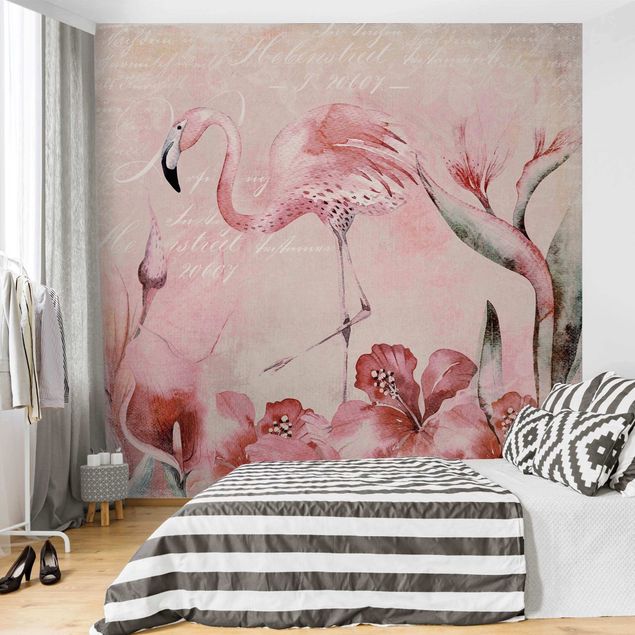 Fototapete - Shabby Chic Collage - Flamingo