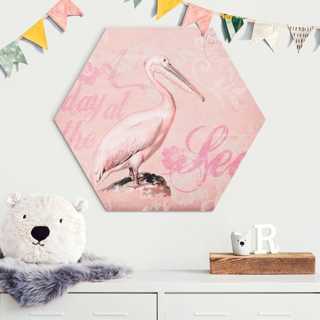 Wandbilder Tiere Shabby Chic Collage - Pelikan