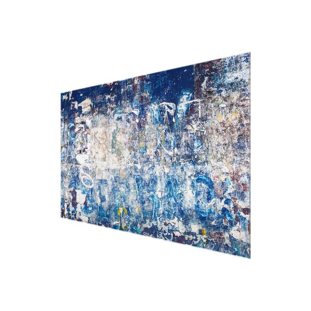 Glasbild - Shabby Wand in Blau - Querformat