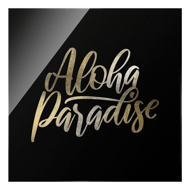 Glas Wandbilder Silber - Aloha Paradise auf Schwarz