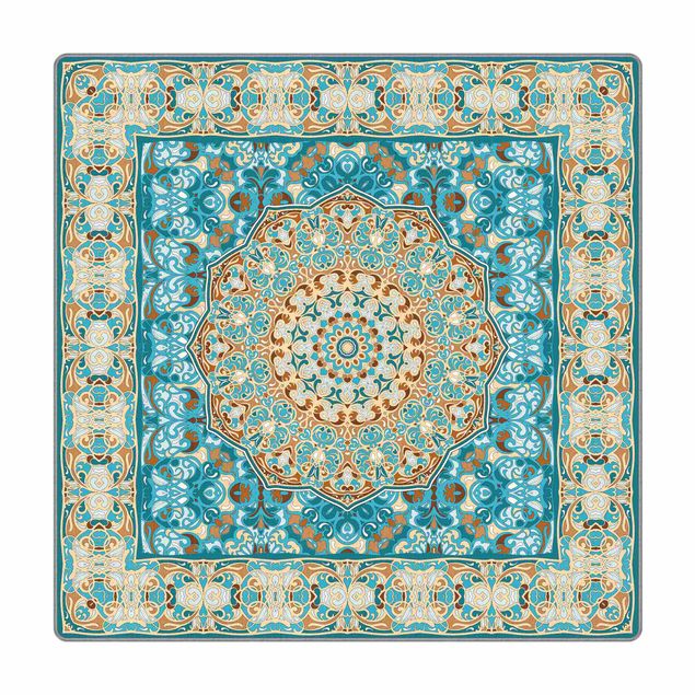 Teppich Esszimmer Skandinavisches Muster Blau Creme