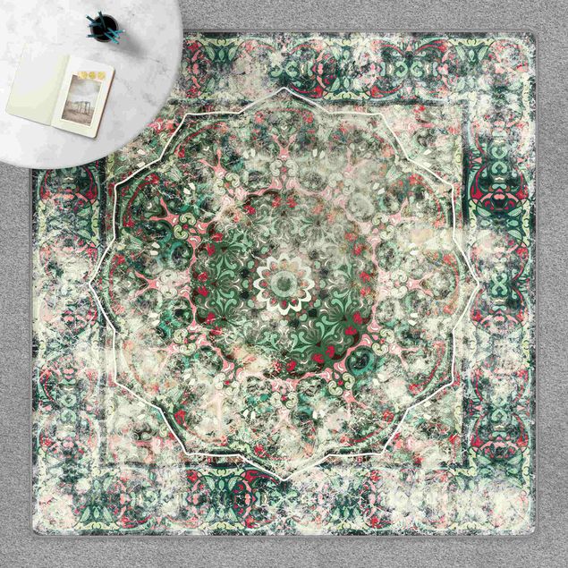Teppich Orientalisch Skandinavisches Muster Waldgrün Vintage