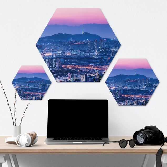 Hexagon Bild Alu-Dibond - Skyline von Seoul
