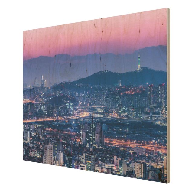 Holzbild - Skyline von Seoul - Querformat