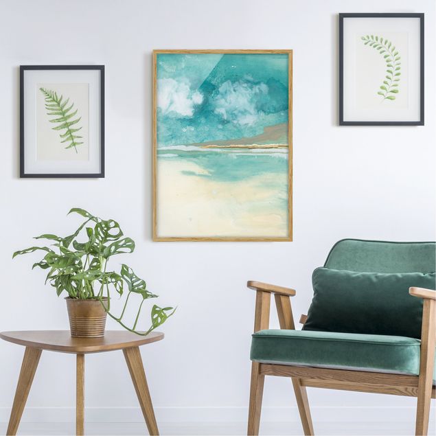 Kunstdruck Bilder mit Rahmen Smaragd-Wolken und Gold