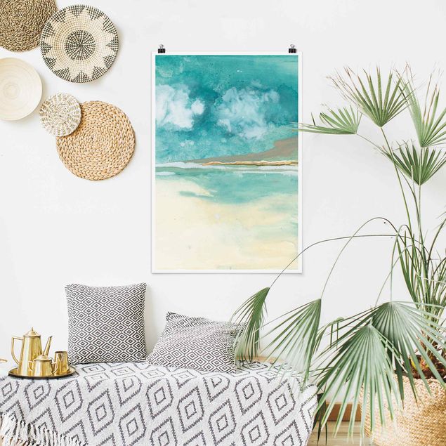Poster Strand Smaragd-Wolken und Gold