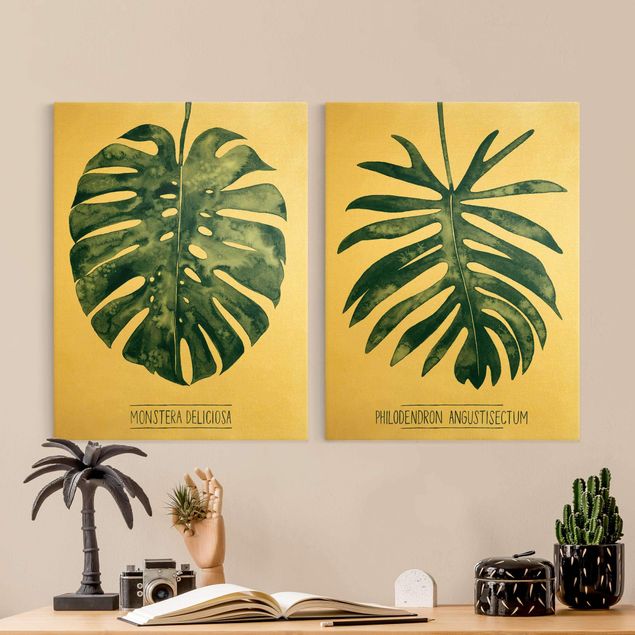 Moderne Leinwandbilder Wohnzimmer Smaragdgrünes Blatt Duo