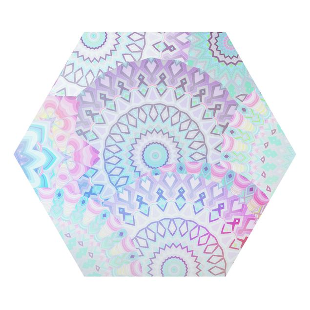 Hexagon Bild Alu-Dibond - Sommerträume Mandalas