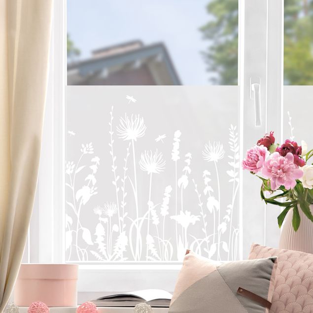 Fensterfolie Gräser Sommerwiese mit Libellen II