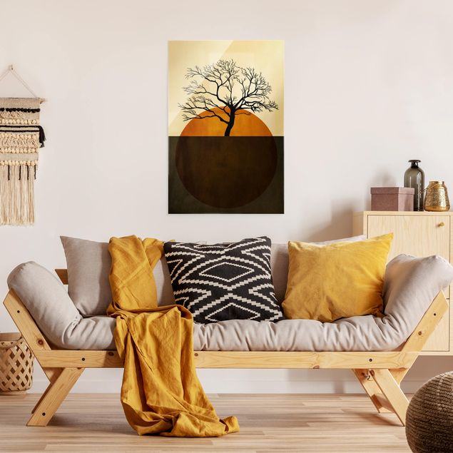 Glasbilder Natur Sonne mit Baum