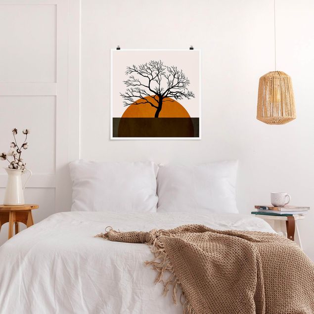 Poster abstrakte Kunst Sonne mit Baum