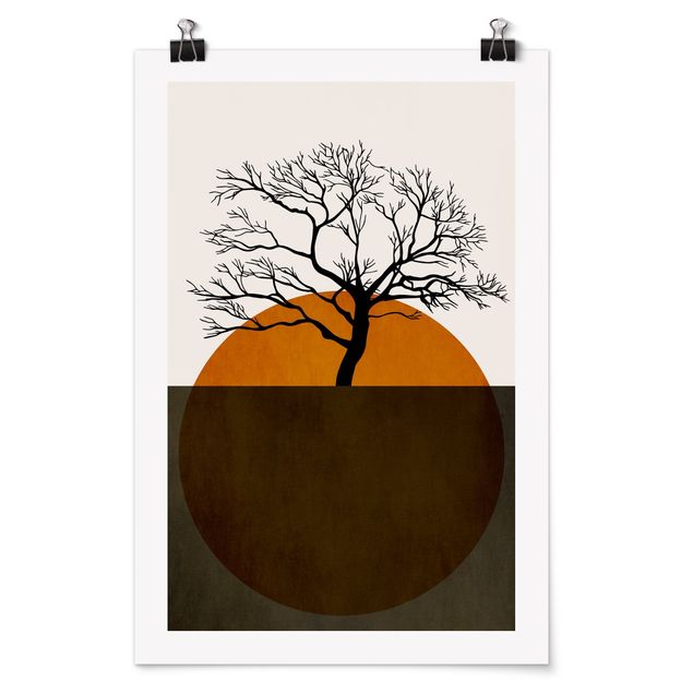 Poster Landschaft Sonne mit Baum