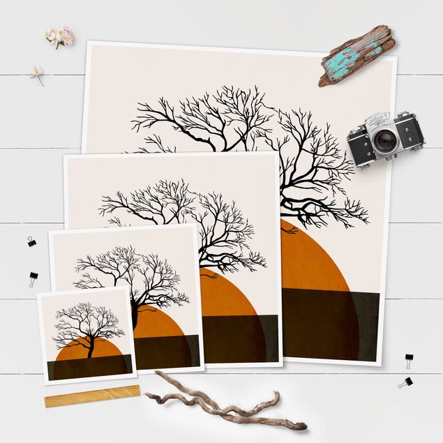 Poster - Sonne mit Baum - Quadrat 1:1