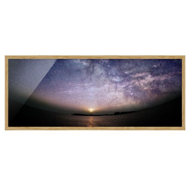Bild mit Rahmen - Sonne und Sternenhimmel am Meer - Panorama 3:1